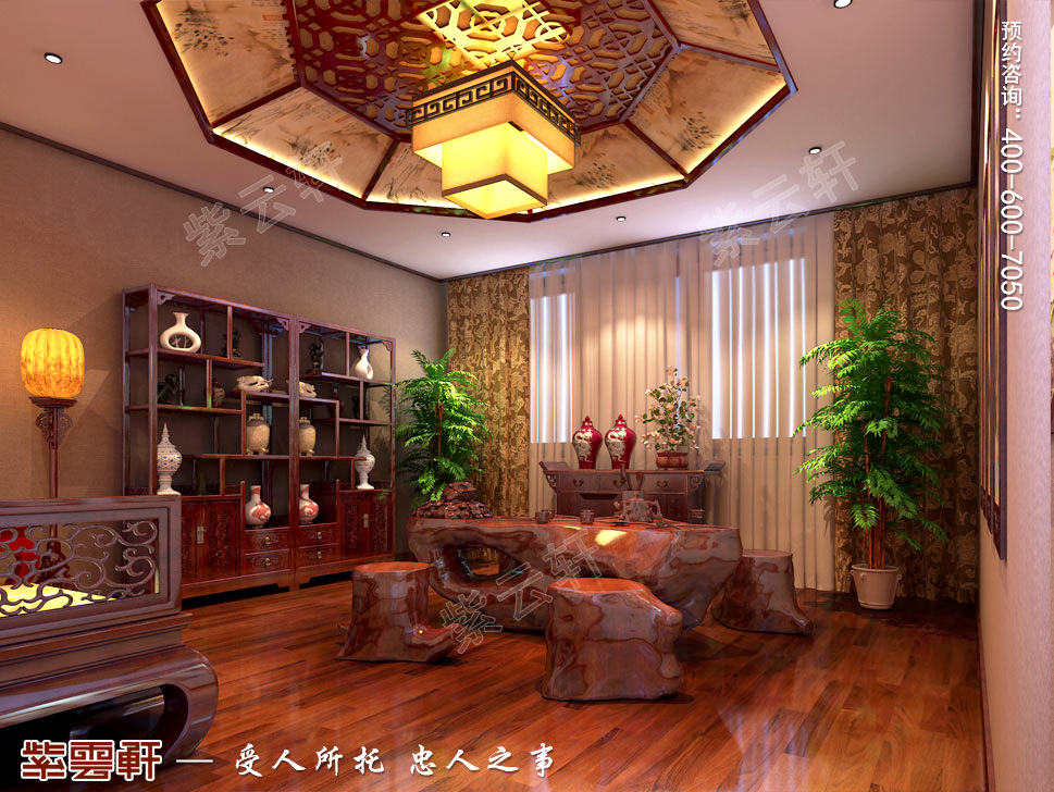 古典中式风格别墅 茶室装修效果图